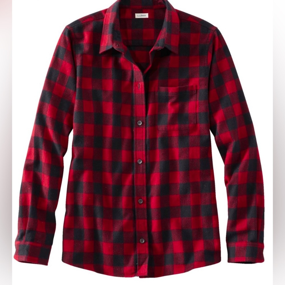 L.L. Bean Women’s Red Scotch Plaid Flannel Shirt, Relaxed Fit - Size Small TALL